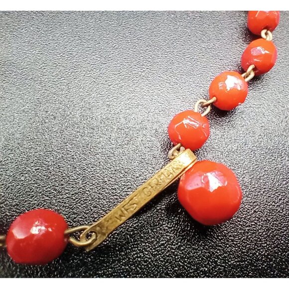 Red Lucite Necklace Faceted Beads Vintage West Germany Adjust 15.5 In  Jewelry - Picture 9 of 14